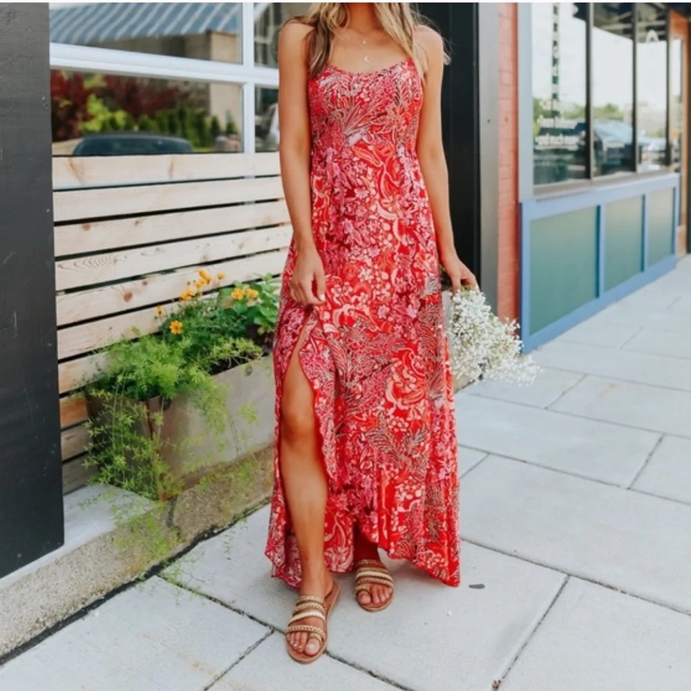 Free People Red Floral Maxi Dress, size XS